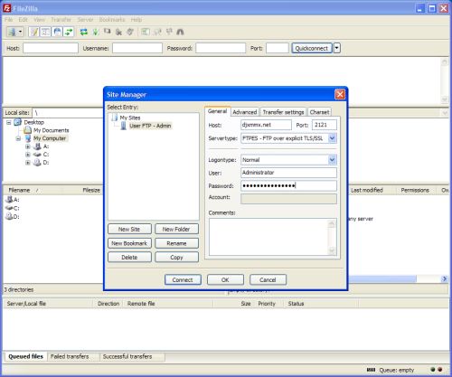 FileZilla Site Details