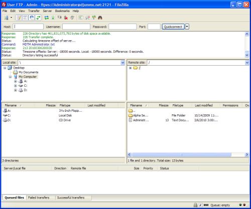 FileZilla Connected To Server