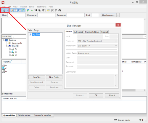 FileZilla Site Manager