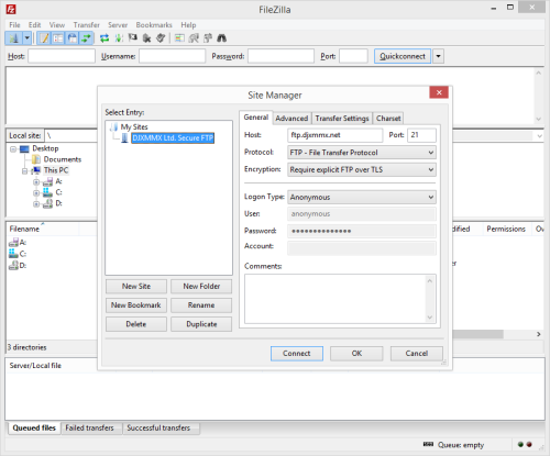FileZilla Site Details
